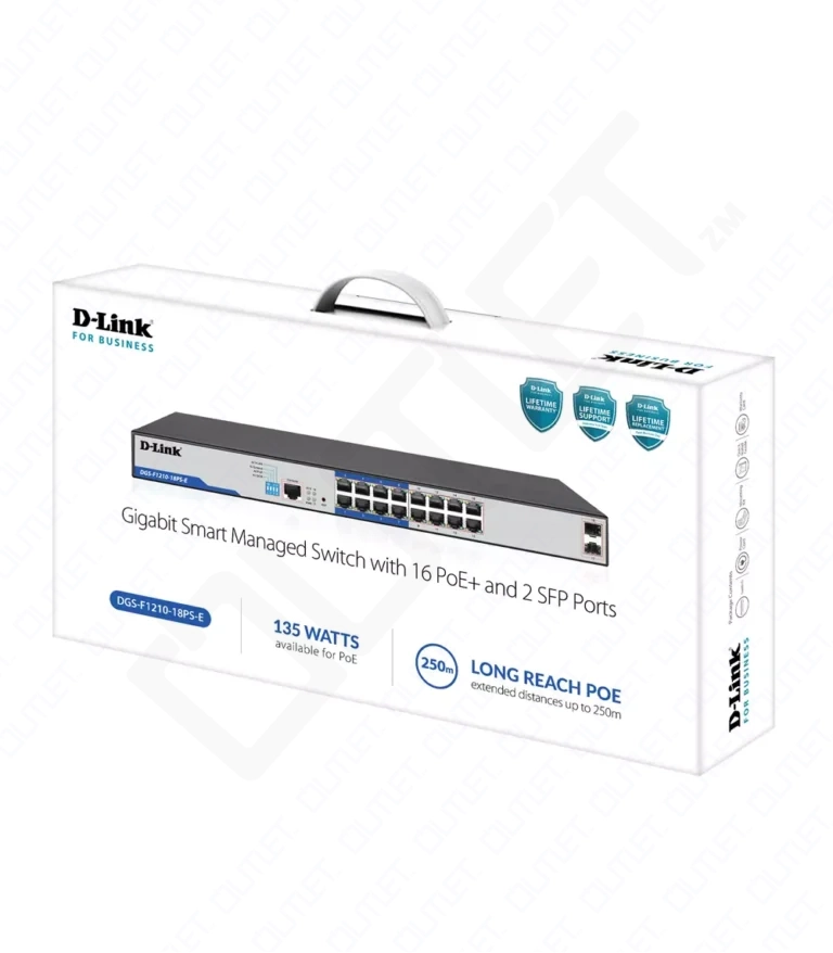 D-Link Layer 2 Gigabit Managed Long Range PoE+ Surveillance Switch (DGS-F1210-18PS-E)