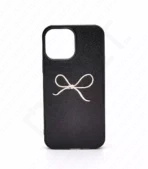 Monkii Leather-Textured with 3D Pink Bow iPhone Case - Black