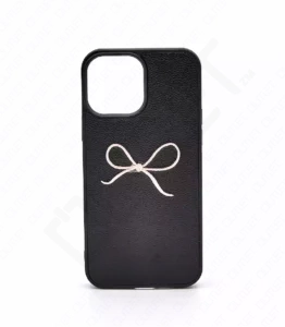 Monkii Leather-Textured with 3D Pink Bow iPhone Case - Black