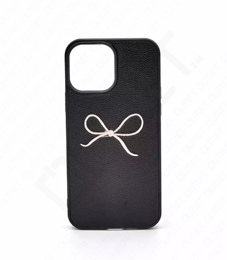 Monkii Leather-Textured with 3D Pink Bow iPhone Case - Black