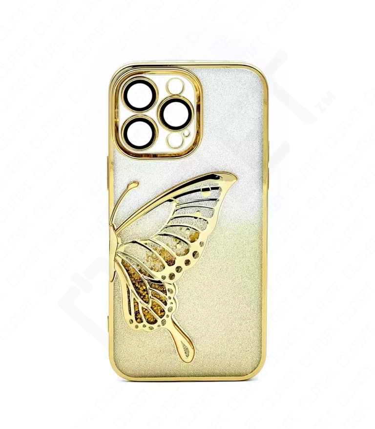 Monkii 3D Butterfly with Liquid Glitter iPhone Case - Gold