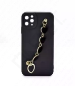 Monkii Gold Chain with Velvet-Textured Heart Charms iPhone Case - Black