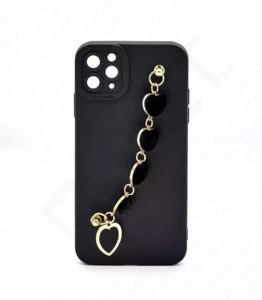 Monkii Gold Chain with Velvet-Textured Heart Charms iPhone Case - Black