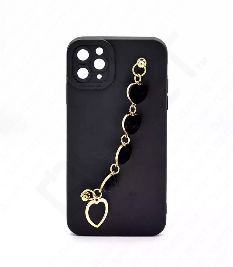 Monkii Gold Chain with Velvet-Textured Heart Charms iPhone Case - Black