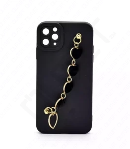 Monkii Gold Chain with Velvet-Textured Heart Charms iPhone Case - Black
