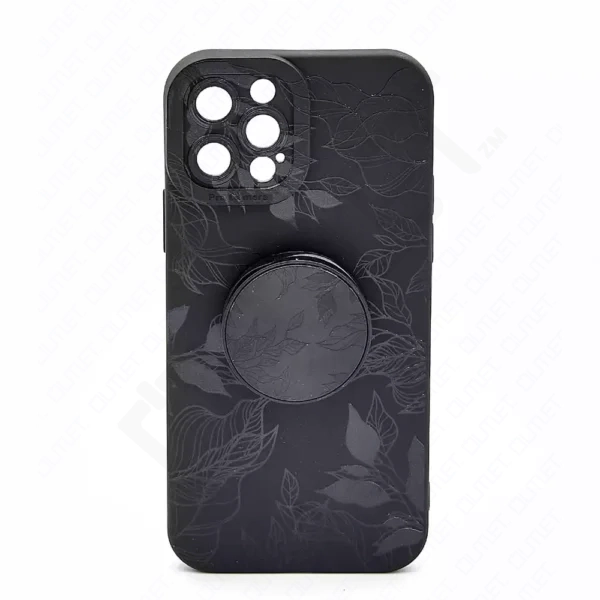 Monkii Textured Glossy Leaf Pattern iPhone Case - Black