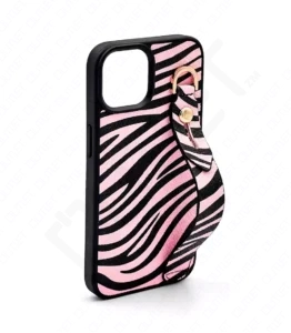 Monkii Chic Zebra Print iPhone Case with Strap Stand - Pink