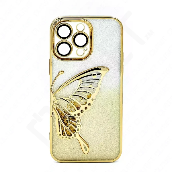 Monkii 3D Butterfly with Liquid Glitter iPhone Case - Gold
