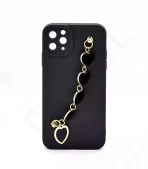 Monkii Gold Chain with Velvet-Textured Heart Charms iPhone Case - Black