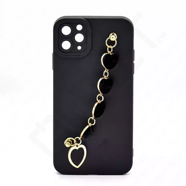 Monkii Gold Chain with Velvet-Textured Heart Charms iPhone Case - Black