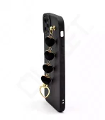 Monkii Gold Chain with Velvet-Textured Heart Charms iPhone Case - Black