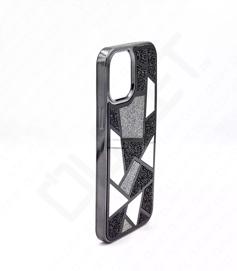 Monkii Mosaic Glitter & Mirror Design iPhone Case - Black
