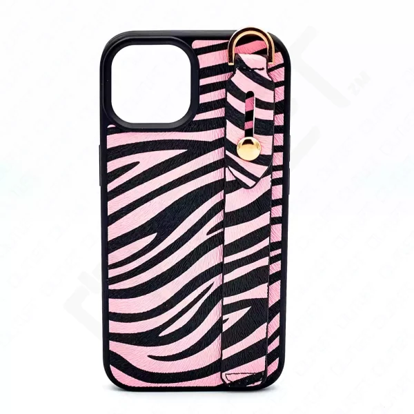 Monkii Chic Zebra Print iPhone Case with Strap Stand - Pink