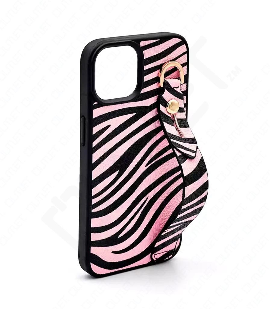 Monkii Chic Zebra Print iPhone Case with Strap Stand - Pink