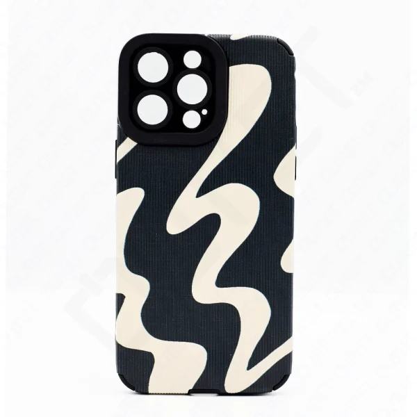 Monkii Black & Cream Abstract Wave Textured iPhone Case