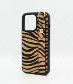 Monkii Chic Zebra Print iPhone Case with Strap Stand - Brown