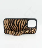 Monkii Chic Zebra Print iPhone Case with Strap Stand - Brown